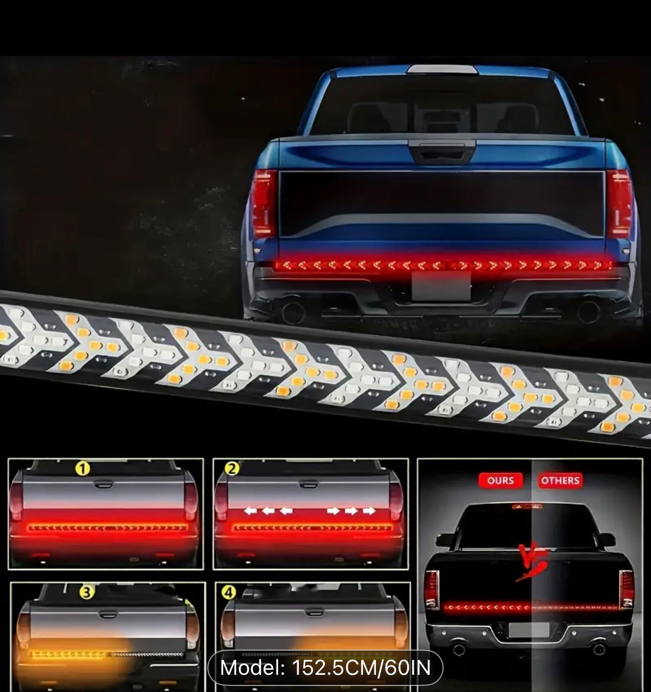 152.5cm LED Arrow Light Strip for Trucks | Red & Yellow Flowing